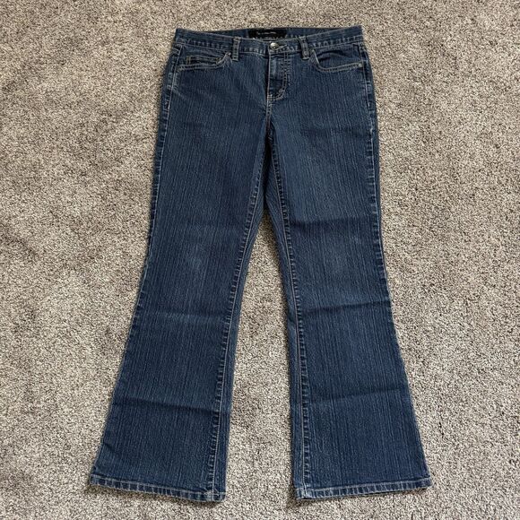 Calvin Klein Blue Denim Flare Mid Rise Jeans Stitched Pockets Size 8 Tag 8/30 - Picture 2 of 12